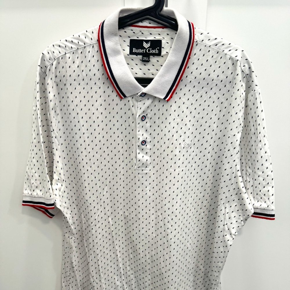 Buttercloth Polo Shirt Men 2XL White Collared Short Sleeve Button Casual EUC